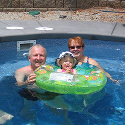 family in end of Viking pool